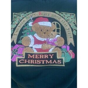 90’s India Ink Sweatshirt Christmas Cozy Bear Santa Holidays Green VTG L XL